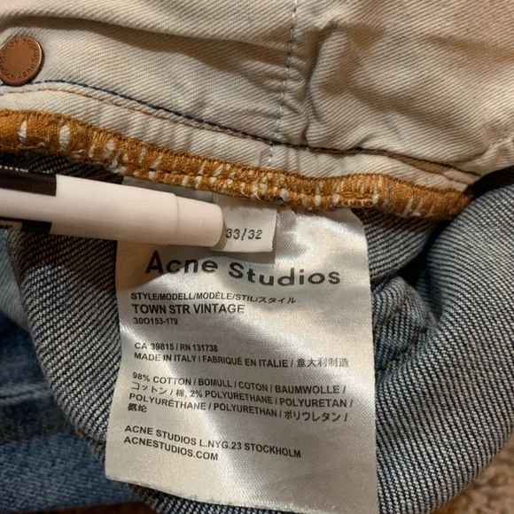 Acne Studios Town Str Vintage Men's Jeans Sz 32 Y2K 90’s Grunge Streetwear Italy